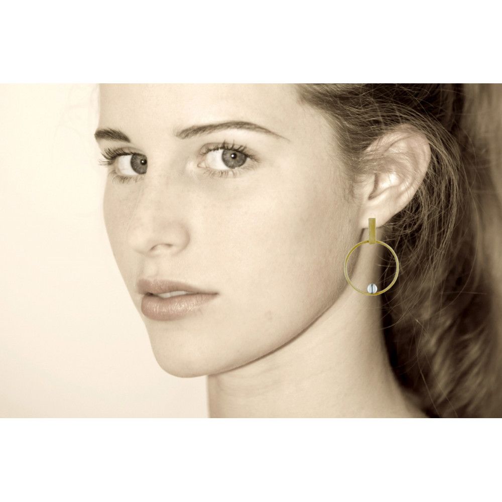 Boucles d'Oreilles Clous Laiton Rectangle Plat Cercle et Perle - LES POULETTES BIJOUX - Modalova