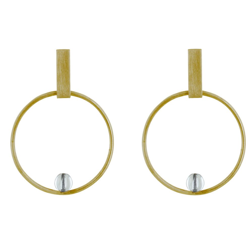 Boucles d'Oreilles Clous Laiton Rectangle Plat Cercle et Perle - LES POULETTES BIJOUX - Modalova