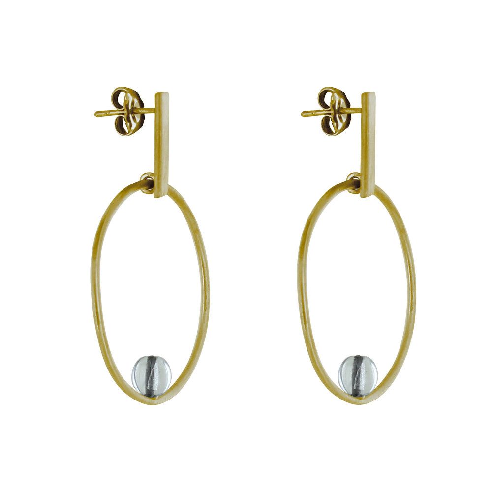 Boucles d'Oreilles Clous Laiton Rectangle Plat Cercle et Perle - LES POULETTES BIJOUX - Modalova