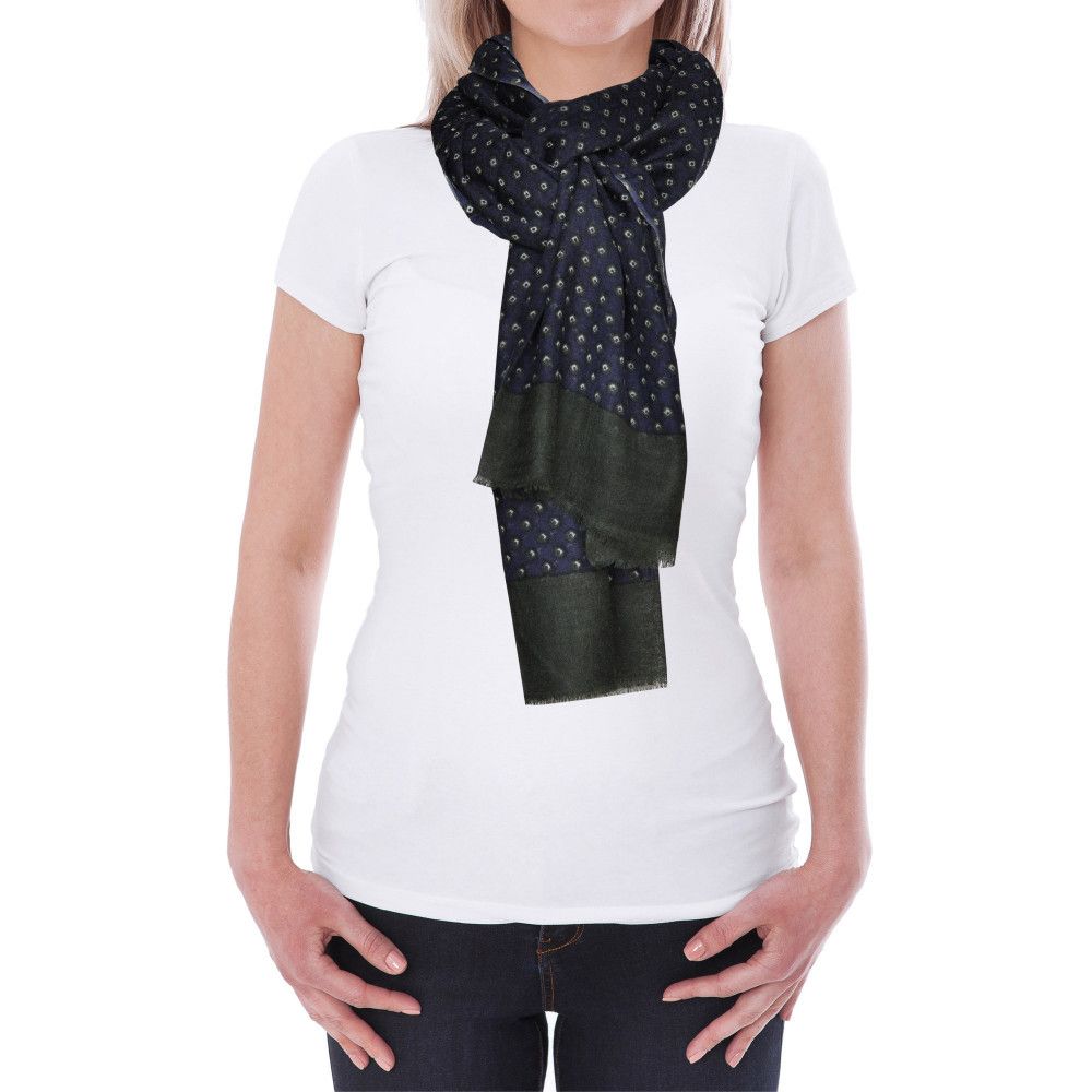 BIJOUX Echarpe 100% Laine Navy Petits Carrés Verts et Blancs - LES POULETTES - Modalova