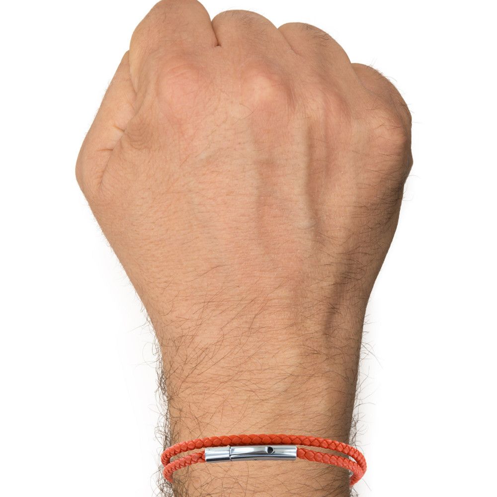 Bracelet Homme Double Tour Cuir Tréssé Rond pour Poignet 19cm - LES POULETTES BIJOUX - Modalova