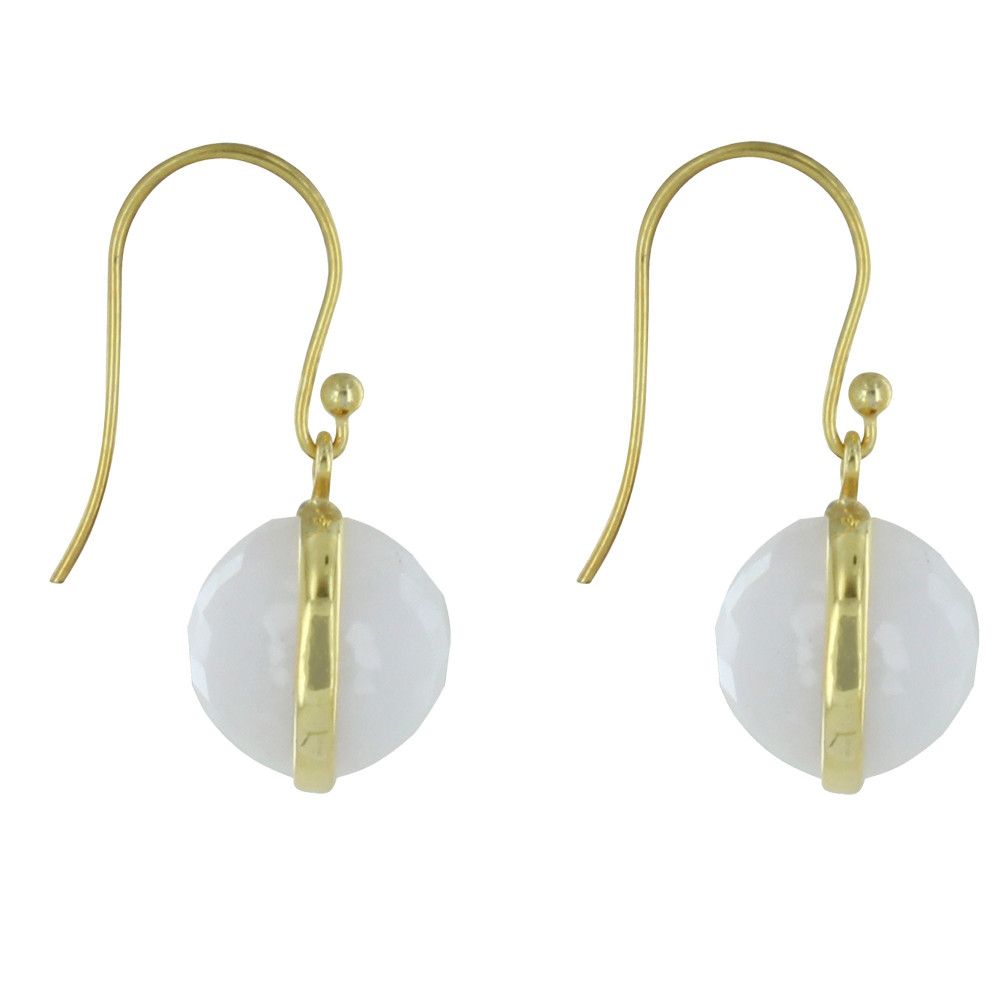 Boucles d'Oreilles Crochet Argent Doré Sphère d'Agate Blanche - LES POULETTES BIJOUX - Modalova