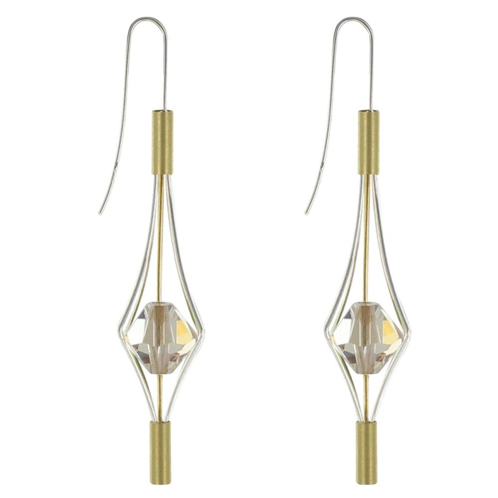Boucles d'Oreilles Argent 925 et Plaqué Or Lanterne et Cristal - LES POULETTES BIJOUX - Modalova