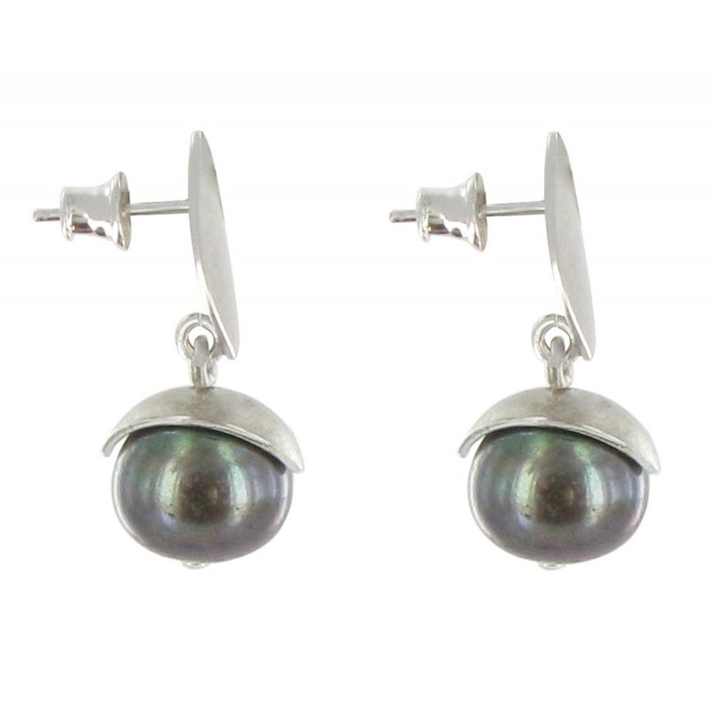 Boucles d'Oreilles Argent 925 Rhodié Feuilles Perle de Culture - LES POULETTES BIJOUX - Modalova