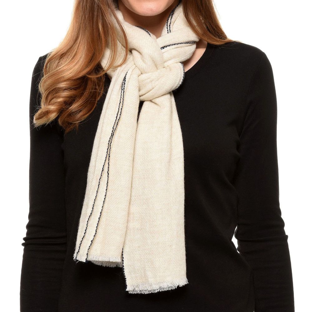 BIJOUX Echarpe Cachemire Et Laine Bordure Bleu Navy - LES POULETTES - Modalova