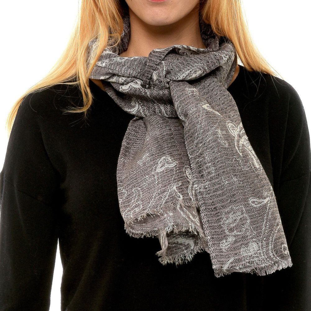 BIJOUX Echarpe 100% Lin Taupe Motifs Fleurs - LES POULETTES - Modalova