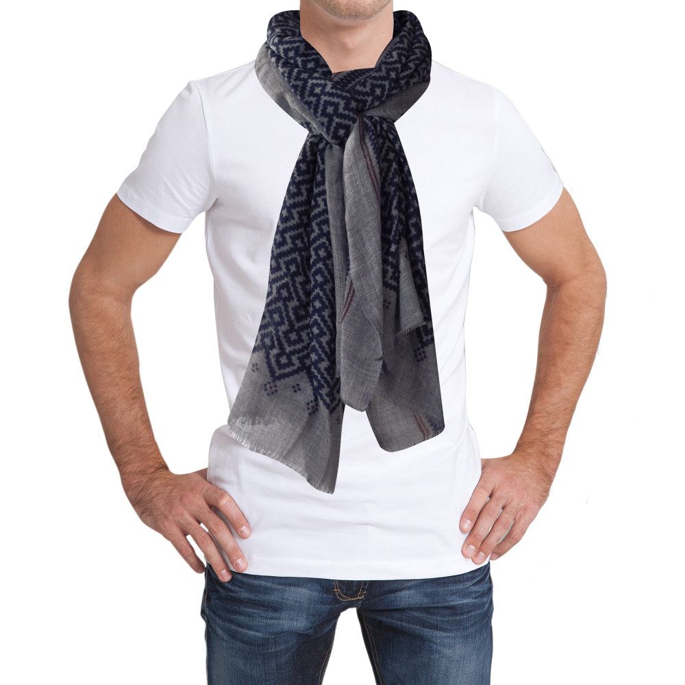 BIJOUX Echarpe 100% Laine Lignes Rouges Losanges Bleu Navy - LES POULETTES - Modalova