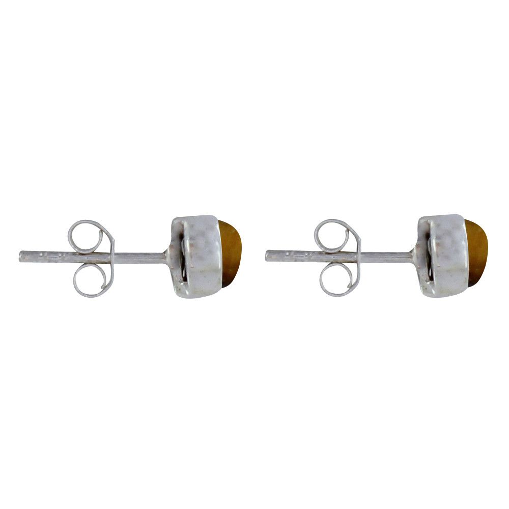 Boucles d'Oreilles Clous Argent Demi Perle Oeil de Tigre - LES POULETTES BIJOUX - Modalova