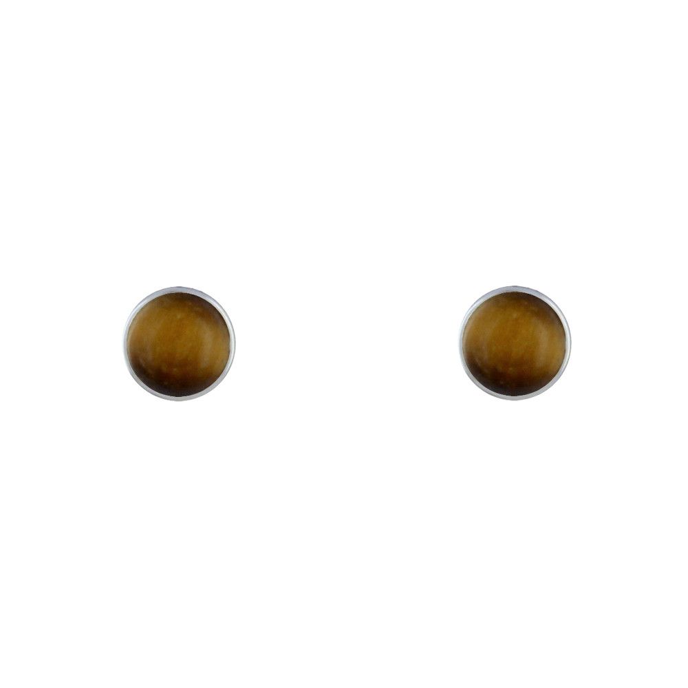 Boucles d'Oreilles Clous Argent Demi Perle Oeil de Tigre - LES POULETTES BIJOUX - Modalova