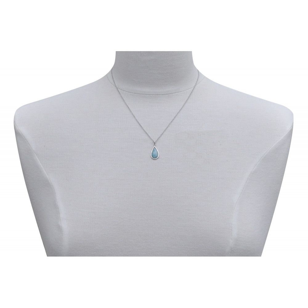 Collier Chaine Argent Rhodié et Pendentif Larme de Larimar - LES POULETTES BIJOUX - Modalova