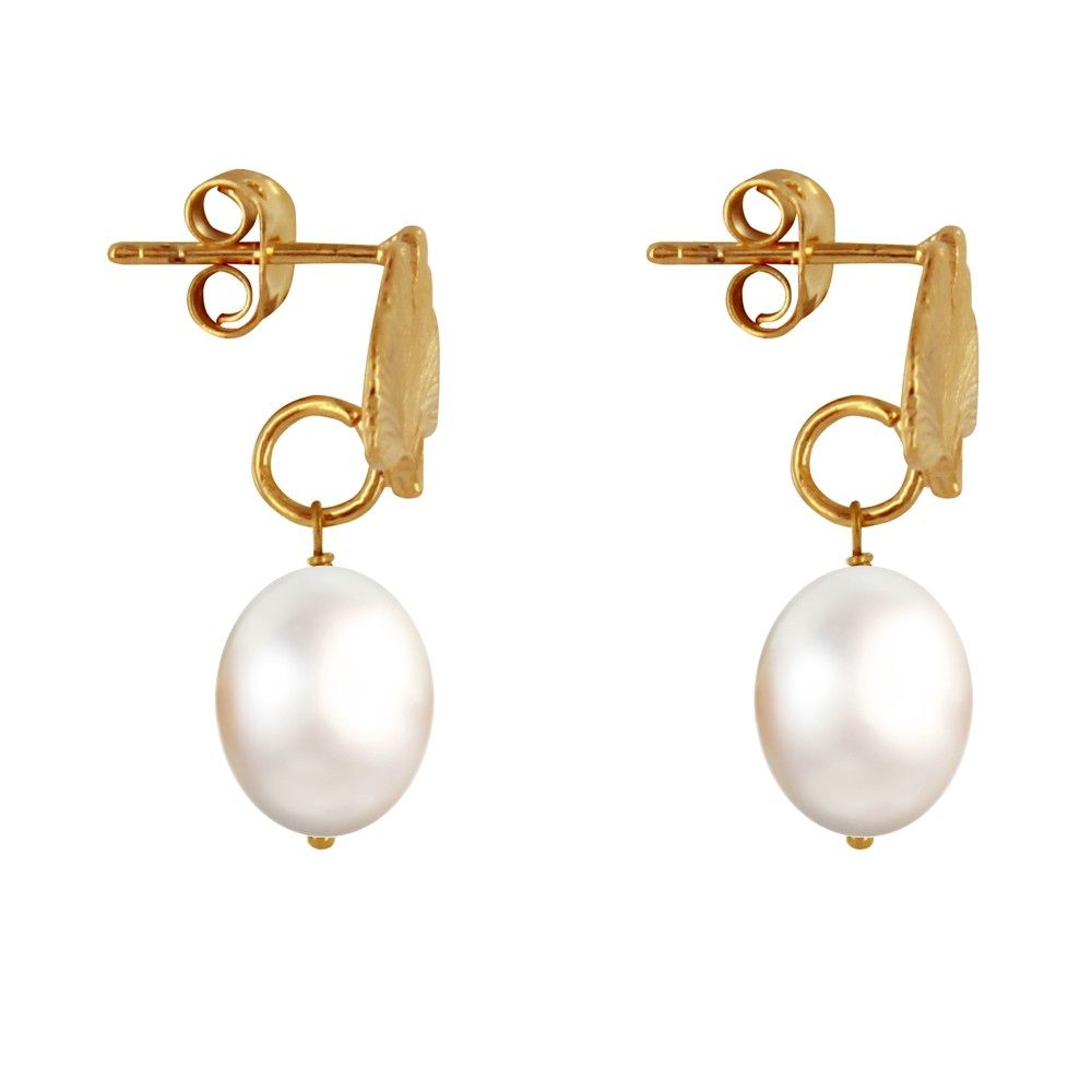 Boucles d'Oreilles Clous Plaqué Or Feuille de Ginkgo et Perle B - LES POULETTES BIJOUX - Modalova