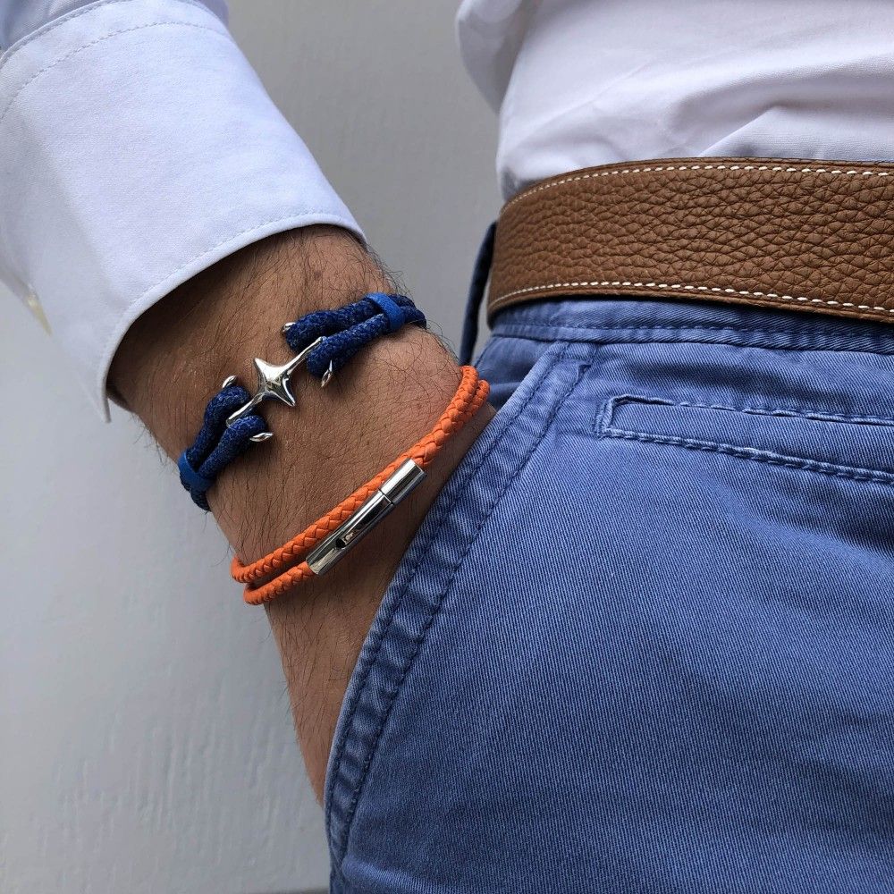 Bracelet Homme Double Tour Cuir Tréssé Rond pour Poignet 19cm - LES POULETTES BIJOUX - Modalova