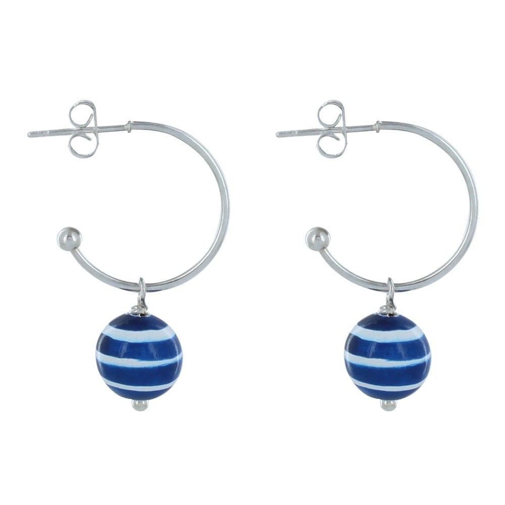 Boucles d'Oreilles Demi Créoles Métal Perles en Bois Marinière - LES POULETTES BIJOUX - Modalova