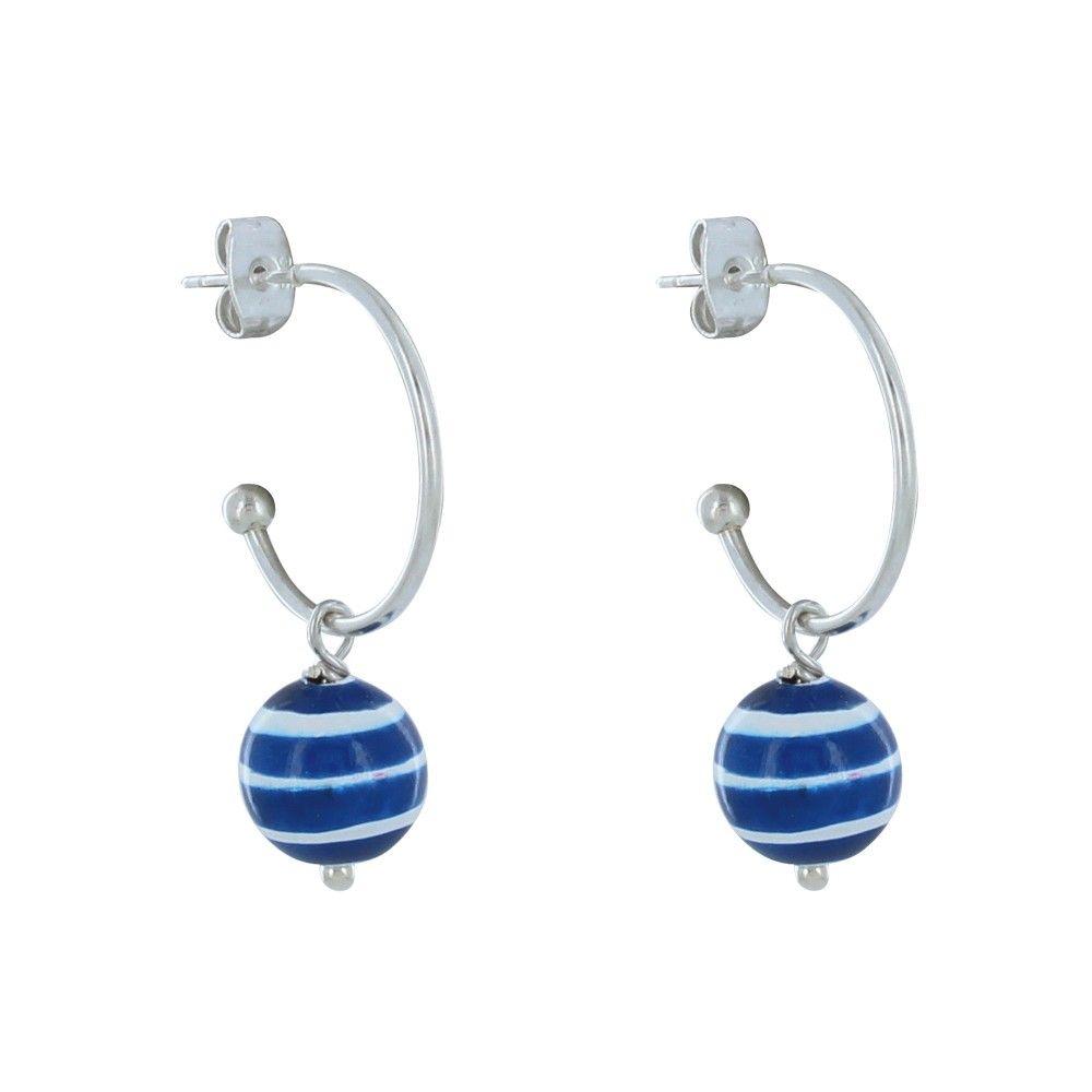 Boucles d'Oreilles Demi Créoles Métal Perles en Bois Marinière - LES POULETTES BIJOUX - Modalova