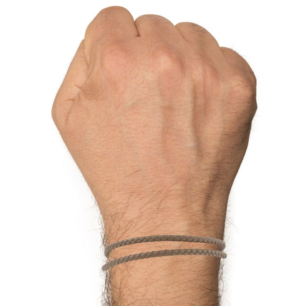 Bracelet Homme Double Tour Cuir Tréssé Rond pour Poignet 19cm - LES POULETTES BIJOUX - Modalova