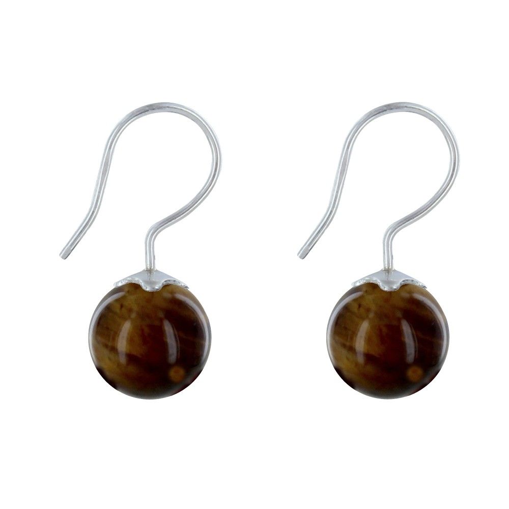 Boucles d'Oreilles Argent 925 Billes Oeil de Tigre - LES POULETTES BIJOUX - Modalova