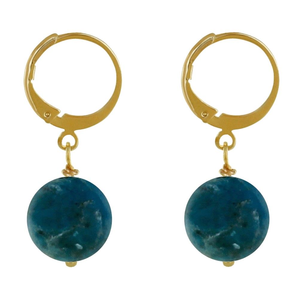 Boucles d'Oreilles Mini Créoles Plaqué Or et Perle d'Apatite Dé - LES POULETTES BIJOUX - Modalova