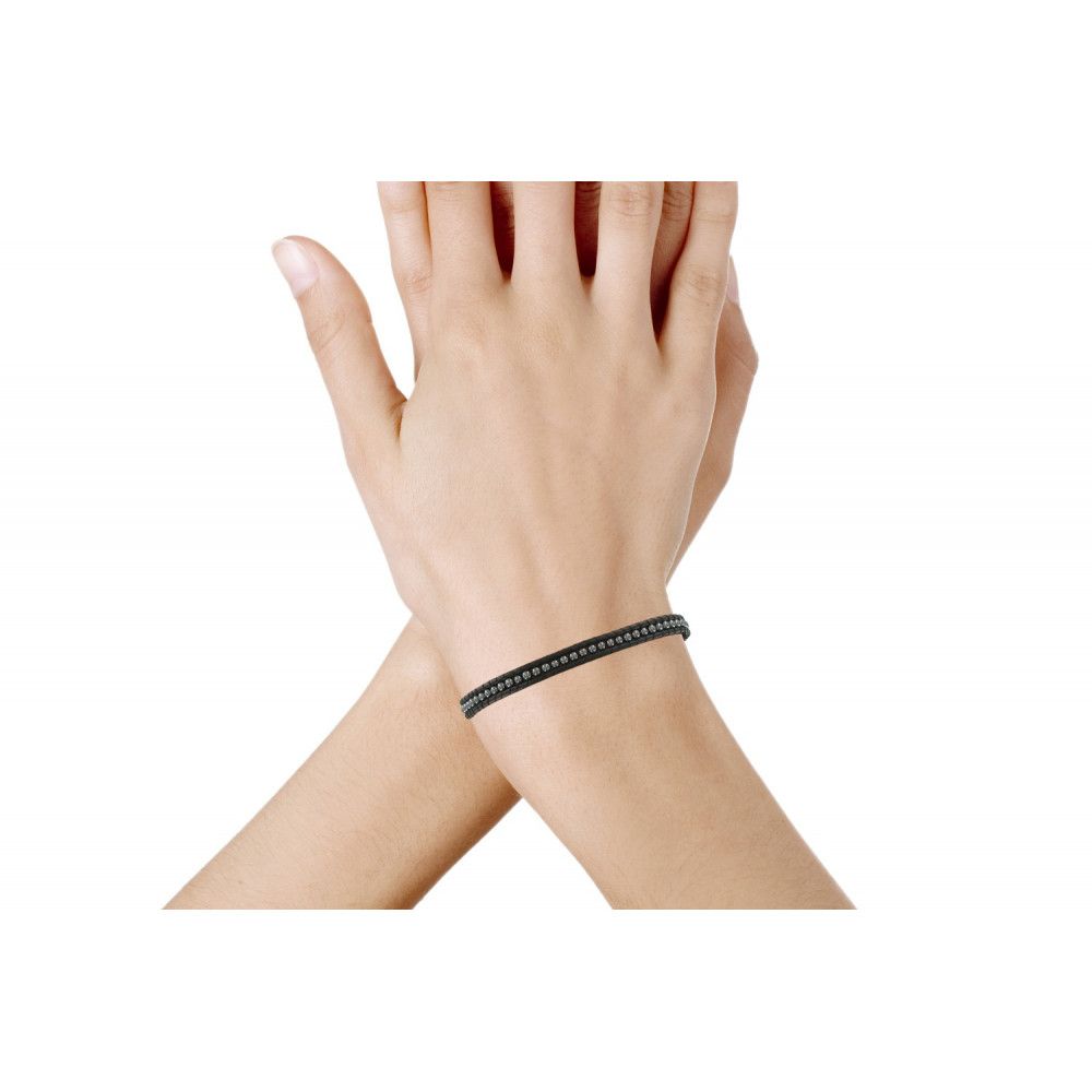 Bracelet en Cuir et Perles Hématite Fermoir Argent - LES POULETTES BIJOUX - Modalova