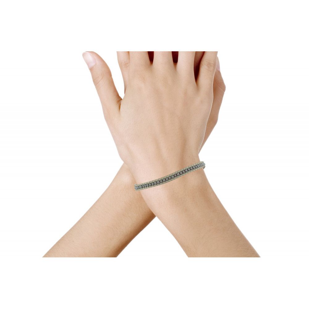 Bracelet en Cuir Gris et Perles Hématite Fermoir Argent - LES POULETTES BIJOUX - Modalova