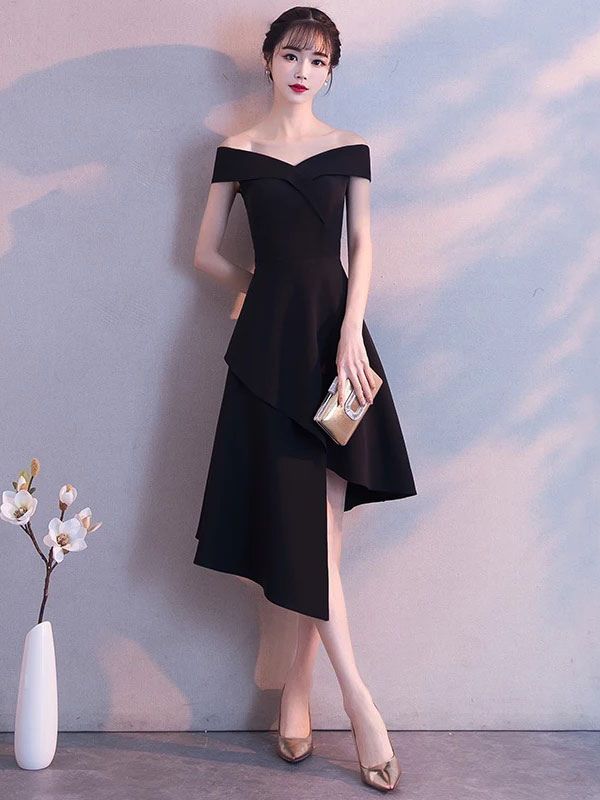 Robe de cocktail hors de l'épaule asymétrique en satin robe de soirée - milanoo.com - Modalova