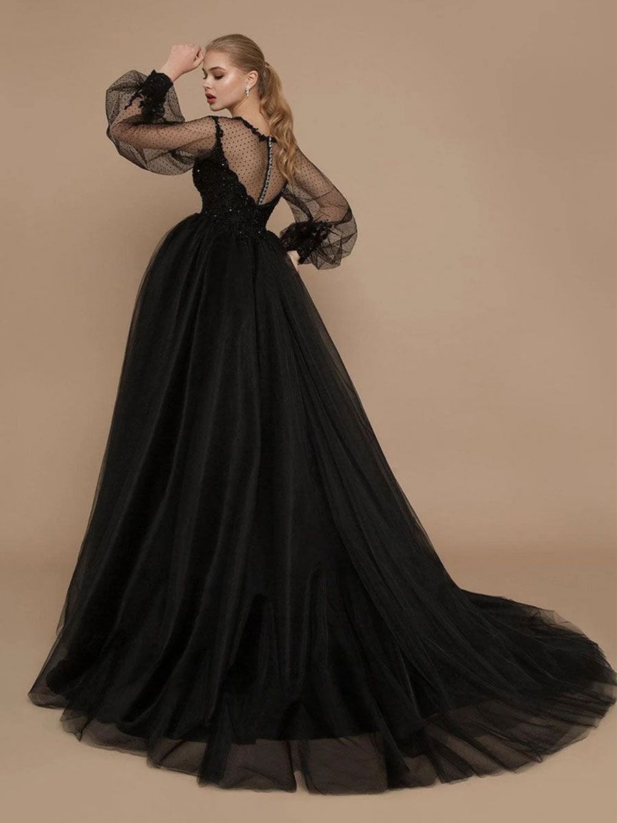 Robes de mariée gothiques 2026 A-ligne manches longues en dentelle avec train robe de mariée personnalisation gratuite - milanoo.com - Modalova