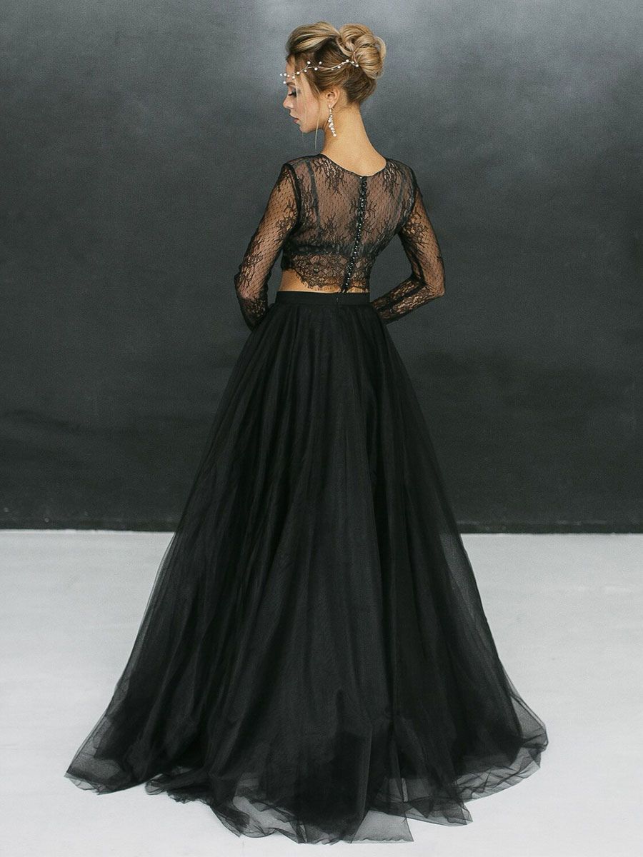 Robes de mariée A-ligne manches longues en dentelle tulle longueur au sol robe de mariée personnalisation gratuite - milanoo.com - Modalova