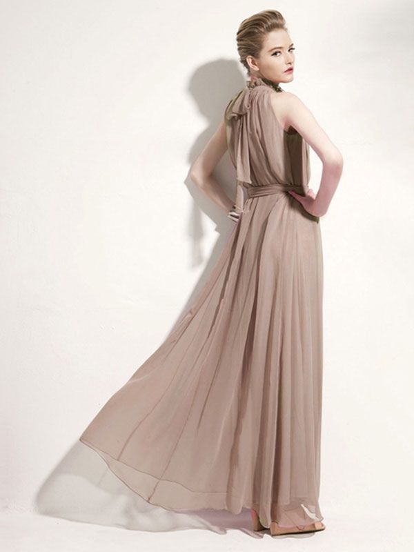 Robe Longue D'Été Robe De Plage Sans Manche En Mousseline De Soie À Col Montant Avec Ceinture - milanoo.com - Modalova