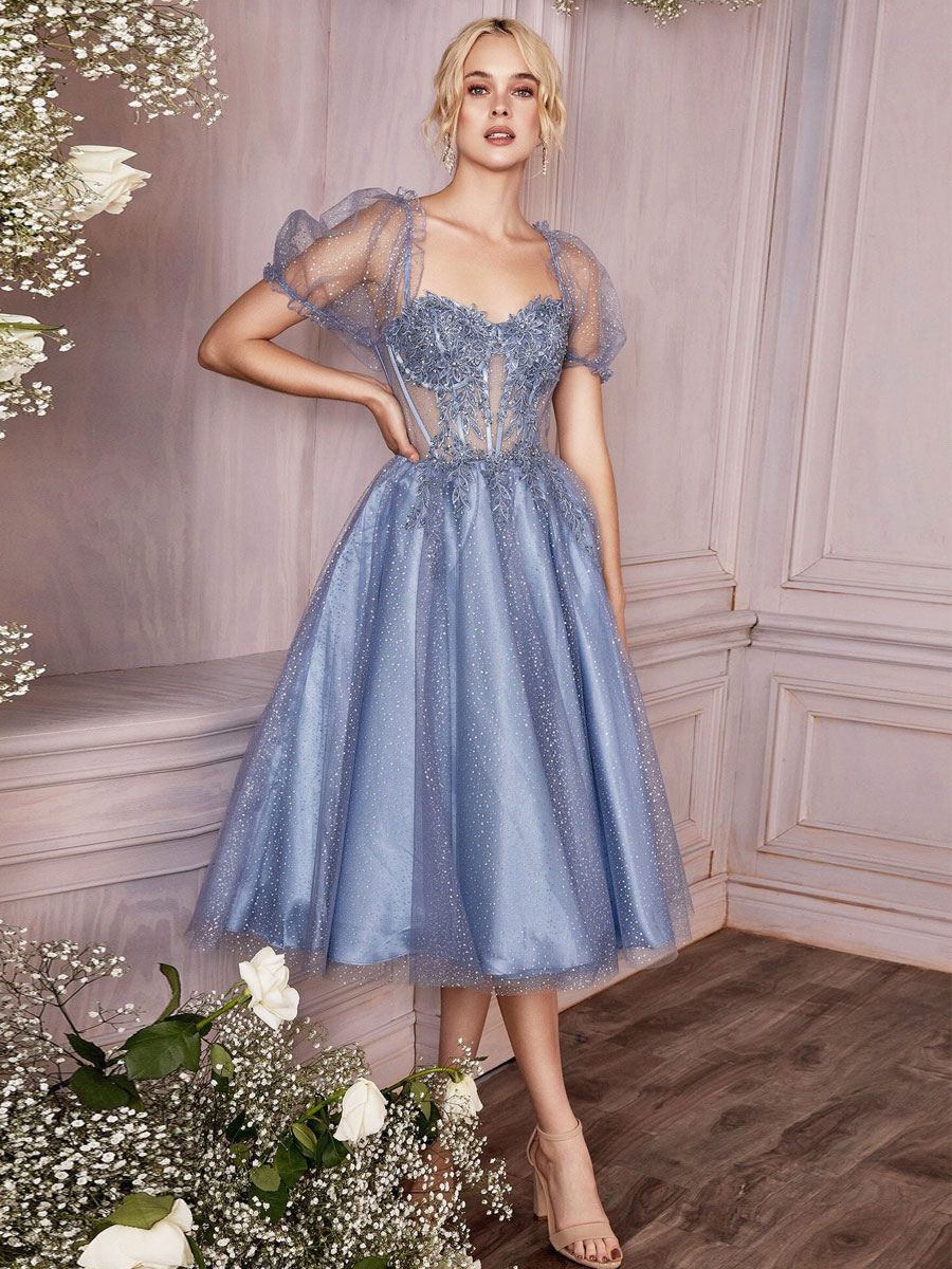 Robe de cocktail Belle A-ligne Tea-Longueur Col en coeur Robes de soirée en dentelle - milanoo.com - Modalova