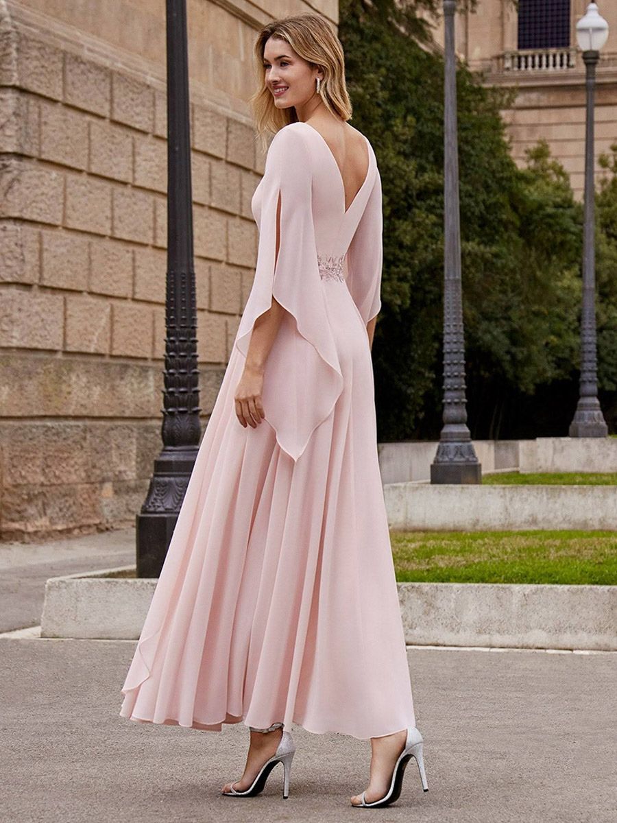 Robe de mère de mariée robe de soirée cocktail mariage col rond manche fendue dos en V longueur à la cheville - milanoo.com - Modalova