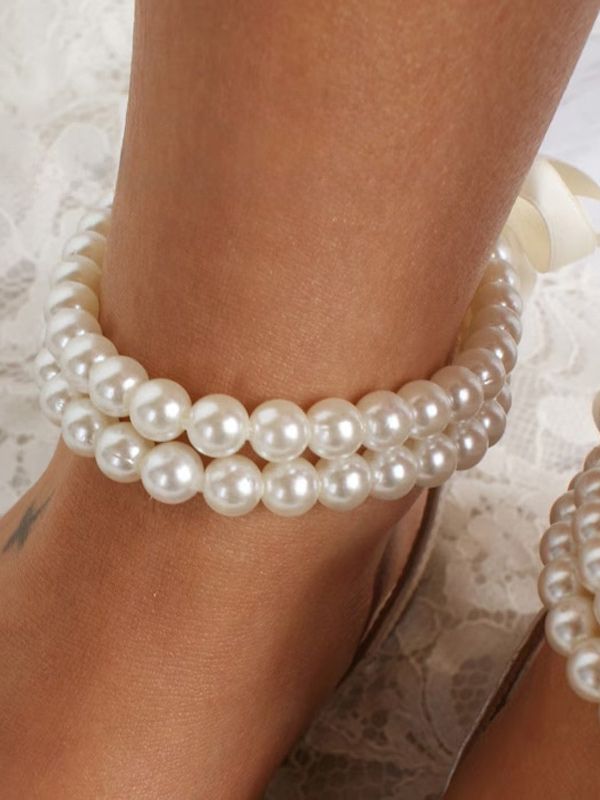 Chaussures Plates De Mariée Sandales De Mariage En Cuir PU Bride Perle - milanoo.com - Modalova