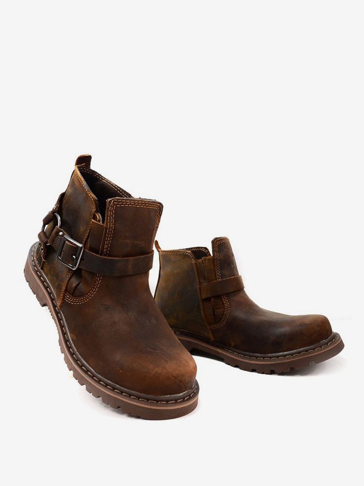 Bottes de travails Chelsea Boots en cuir de vachette classique café bottines courtes - milanoo.com - Modalova