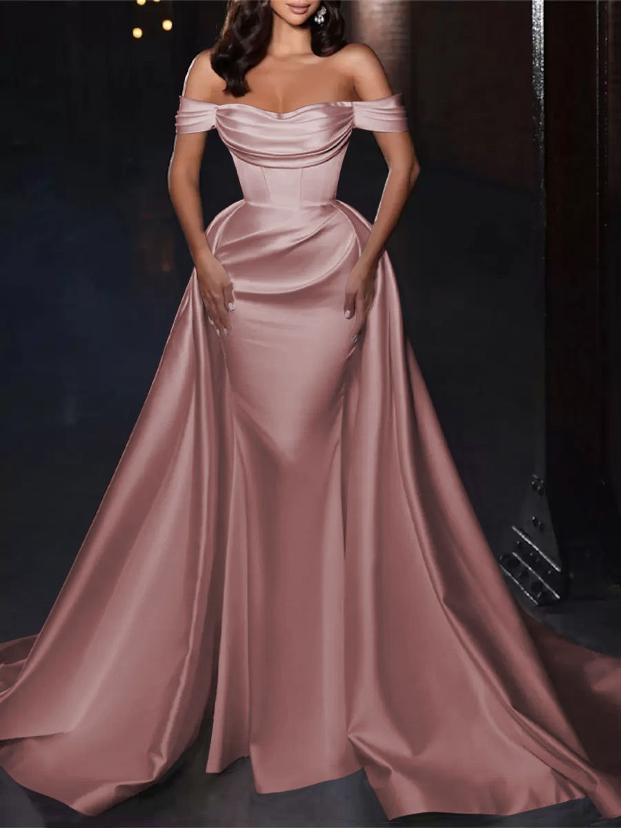 Robe cocktail mariage robe de soirée en satin hors des épaules zip sur dos - milanoo.com - Modalova