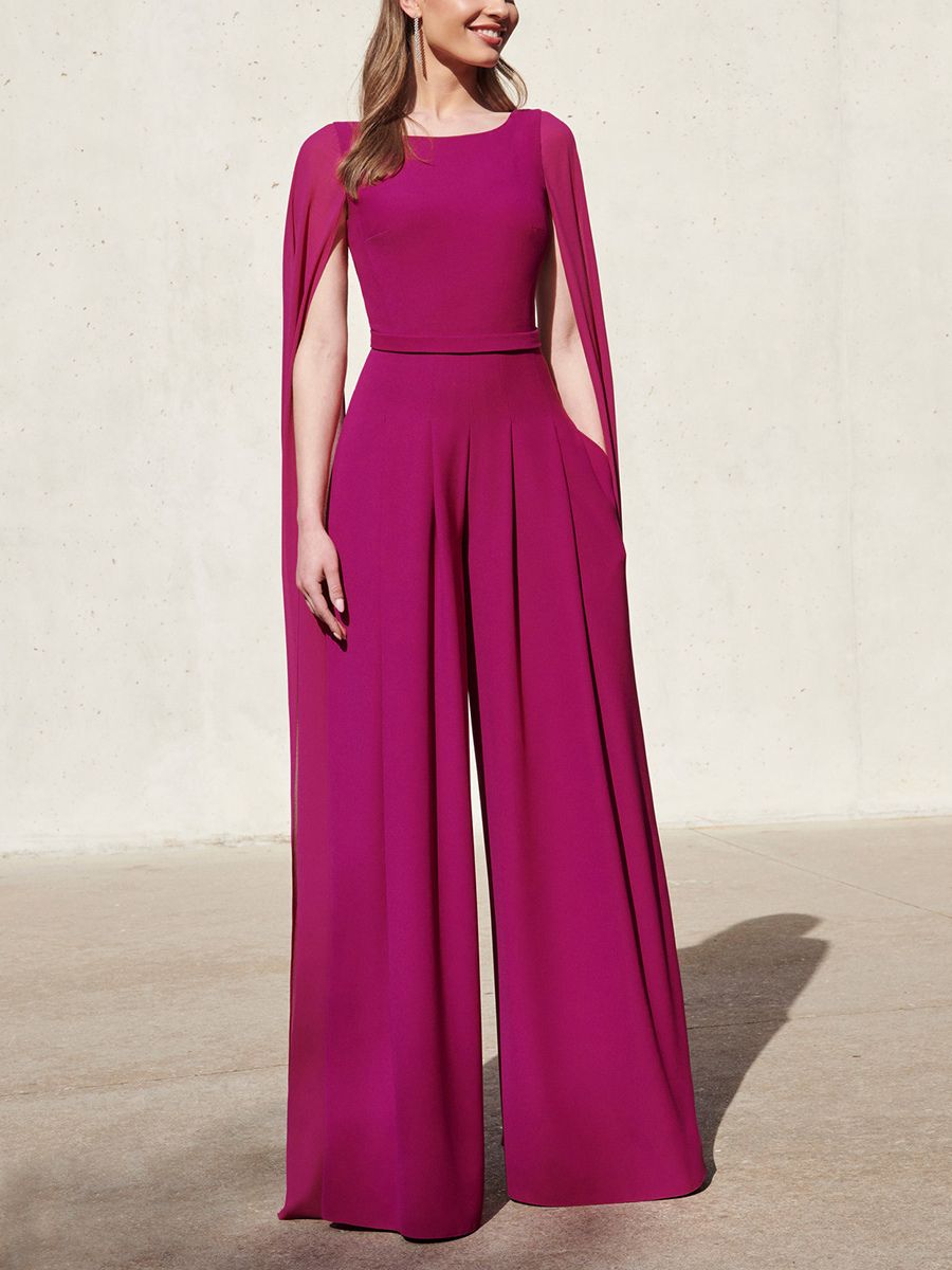 Robe cocktail mariage combinaison de soirée col rond zip sur dos cape longue - milanoo.com - Modalova