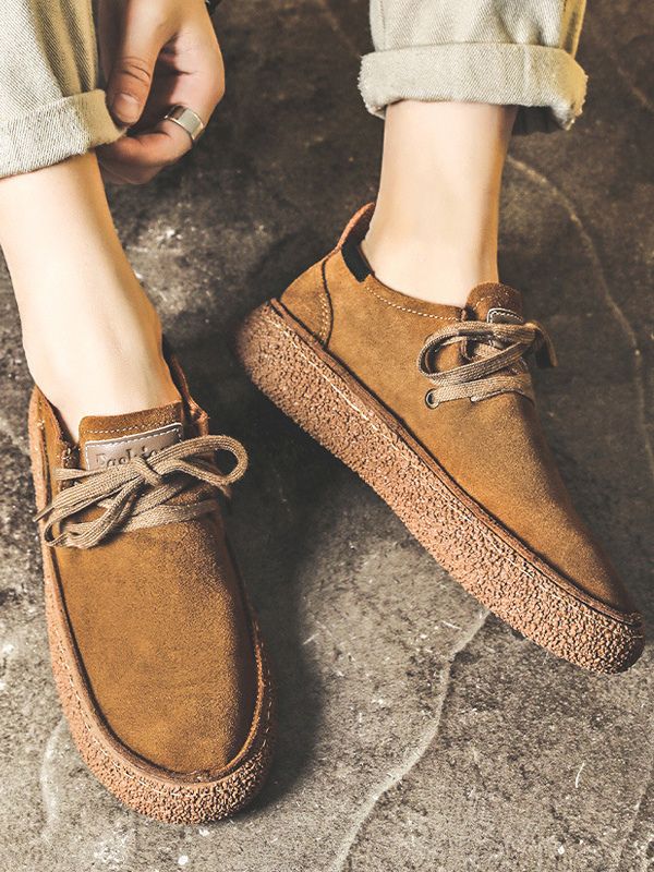 Mocassins en daim et cuir à lacets bout rond style rétro plateforme chaussures décontractées et épaisses - milanoo.com - Modalova