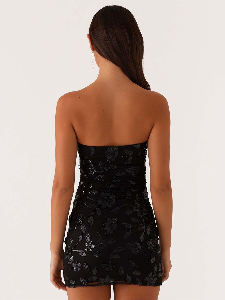 Robe bustier mini à sequins et fleurs - Robe tube élégante et moulante - Idéale pour une soirée cocktail estivale 2026 - milanoo.com - Modalova