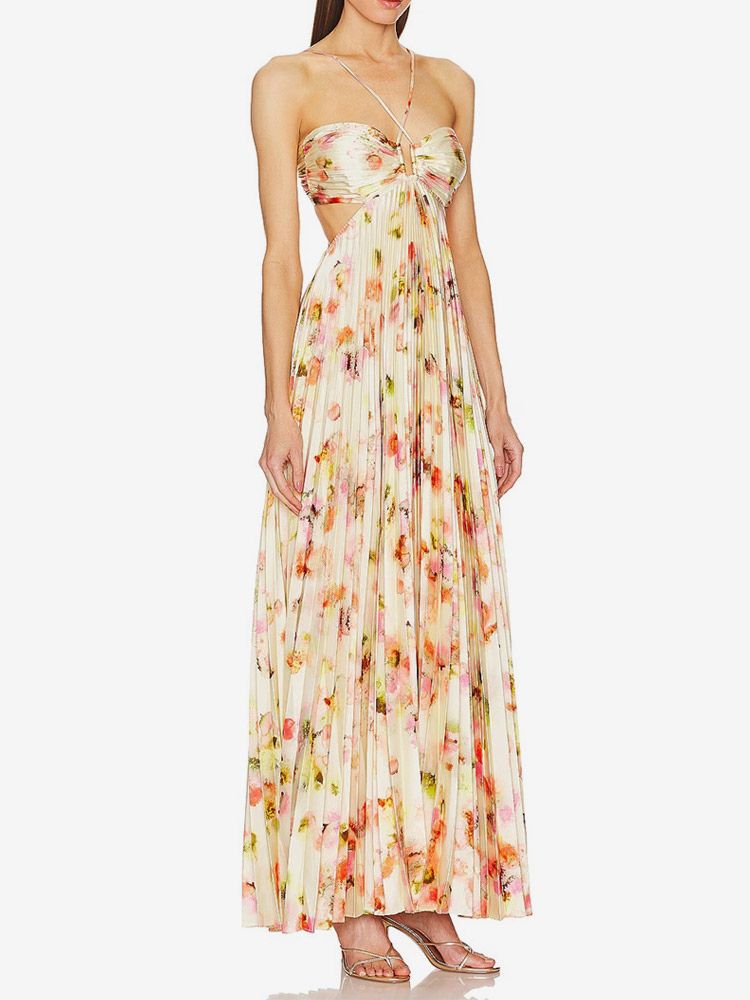 Robe de soirée longue à bretelles spaghetti et dos nu imprimé floral style bohème idéale pour l'été et la plage - milanoo.com - Modalova