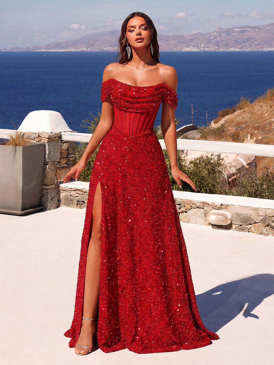 Robe de soirée robe de bal épaules dénudées polyester sequins robe de cocktail - milanoo.com - Modalova
