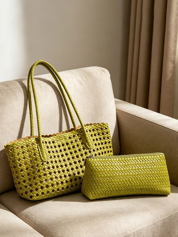 Sac cabas bohème d'été en paille tressée ajourée grand modèle porté épaule - milanoo.com - Modalova