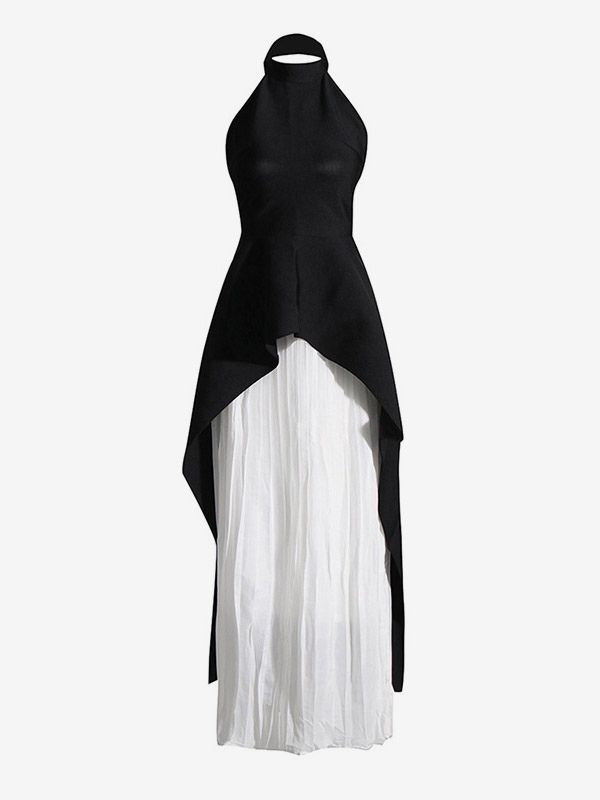 Ensemble 2 pièces composé d'un haut tunique asymétrique cache-cœur à col halter et d'une jupe longue plissée blanche - milanoo.com - Modalova