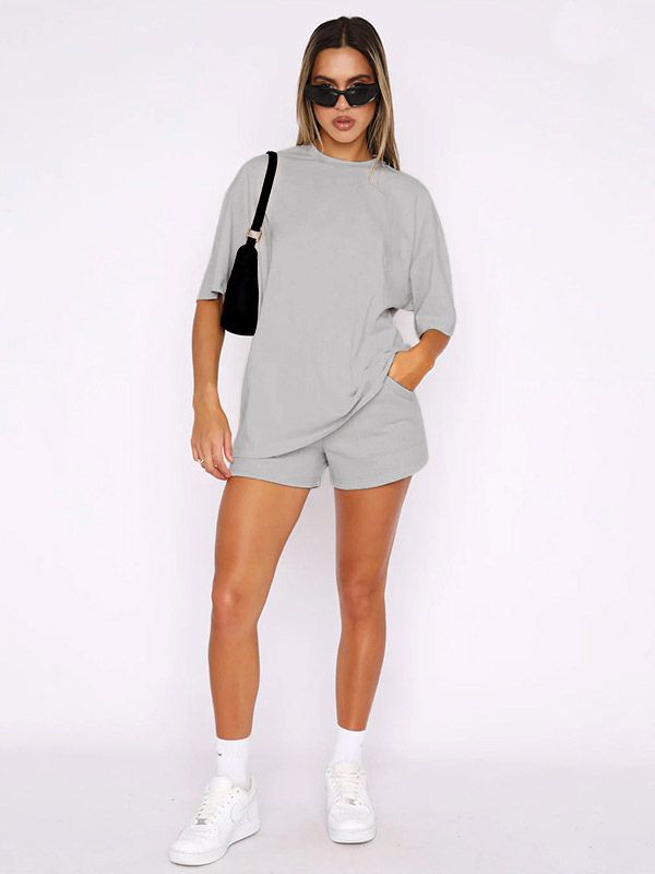 Ensemble de détente 2 pièces : T-shirt oversize à manches courtes short à poches et cordon de serrage - milanoo.com - Modalova