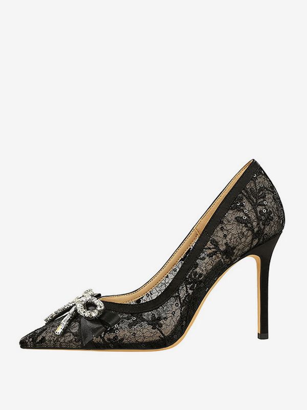 Escarpins à talons hauts bout pointu lacets strass et nœud à enfiler - milanoo.com - Modalova