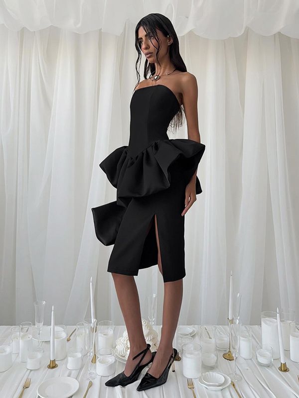 Ensemble élégant 2 pièces - Top tube péplum vintage et jupe midi fendue sur le côté - Tenue chic pour les fêtes d'été 2026 - milanoo.com - Modalova