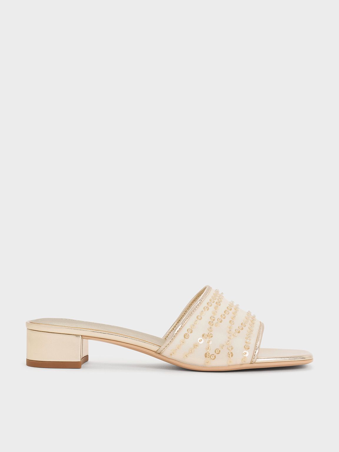 Charles & Keith - Mules à talon carré en maille et sequins métalisées - Charles & Keith - Modalova