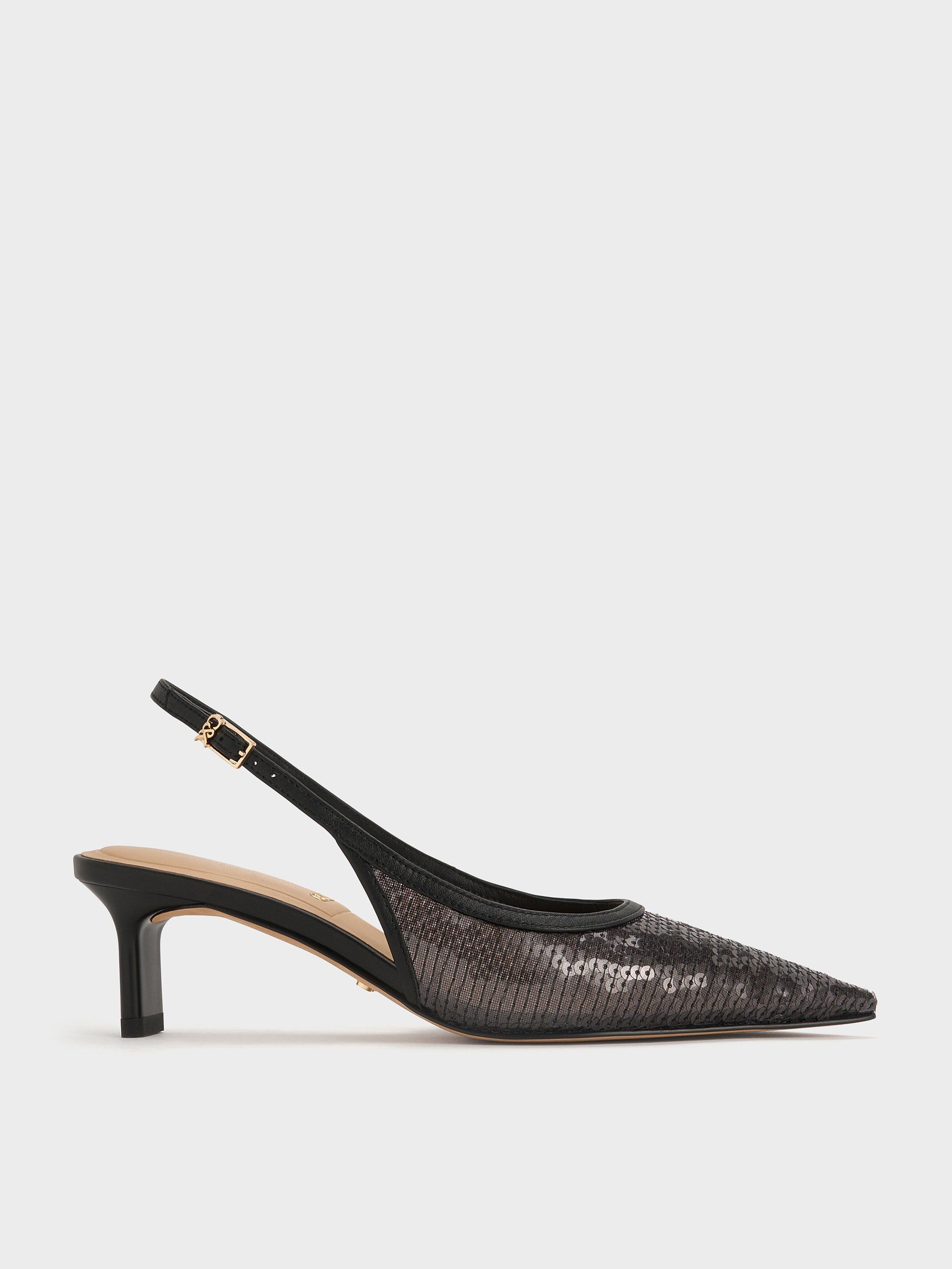 Charles & Keith - Sandales en maille pailletée et cuir à talon et bride de cheville - Charles & Keith - Modalova