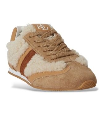 P18444001 Chaussons Dani en daim et mouton marron (36), Beige, Plat, Cuir, Lacets, Casuel - Lauren Ralph Lauren - Modalova