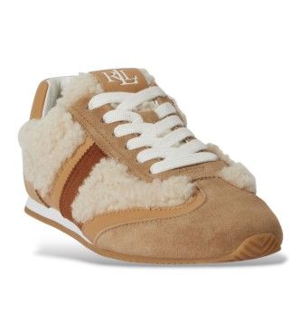 P18444001 Chaussons Dani en daim et mouton marron (36), Beige, Plat, Cuir, Lacets, Casuel - Lauren Ralph Lauren - Modalova