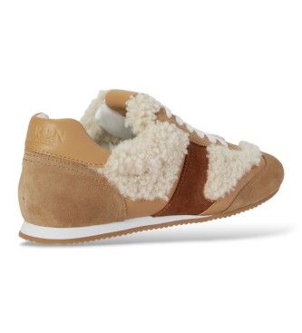 P18444001 Chaussons Dani en daim et mouton marron (36), Beige, Plat, Cuir, Lacets, Casuel - Lauren Ralph Lauren - Modalova