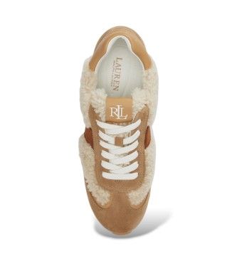 P18444001 Chaussons Dani en daim et mouton marron (36), Beige, Plat, Cuir, Lacets, Casuel - Lauren Ralph Lauren - Modalova