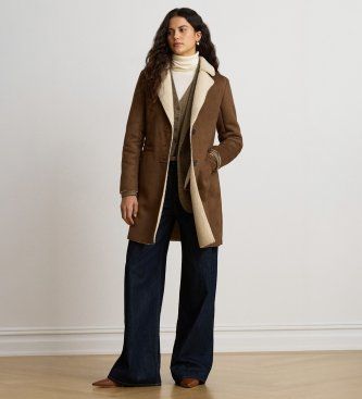 P04121003 Manteau en daim avec fourrure d'agneau, (XS), Casuel, Classique, Cuir - Lauren Ralph Lauren - Modalova