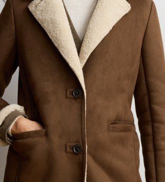 P04121003 Manteau en daim avec fourrure d'agneau, (XS), Casuel, Classique, Cuir - Lauren Ralph Lauren - Modalova